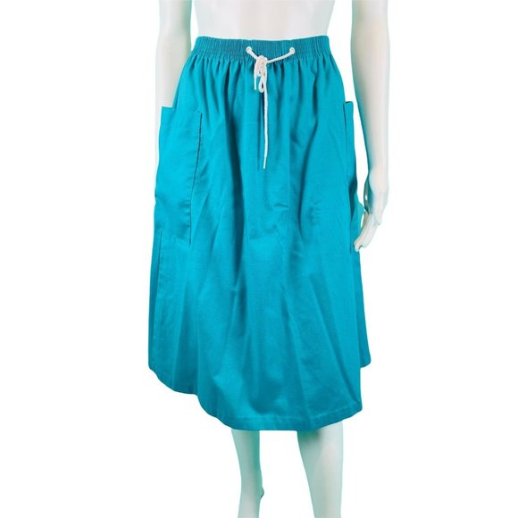 Vintage 1980s Turquoise Skirt Elastic Waist Large Pocket 1950s Style Summer - Picture 3 of 10
